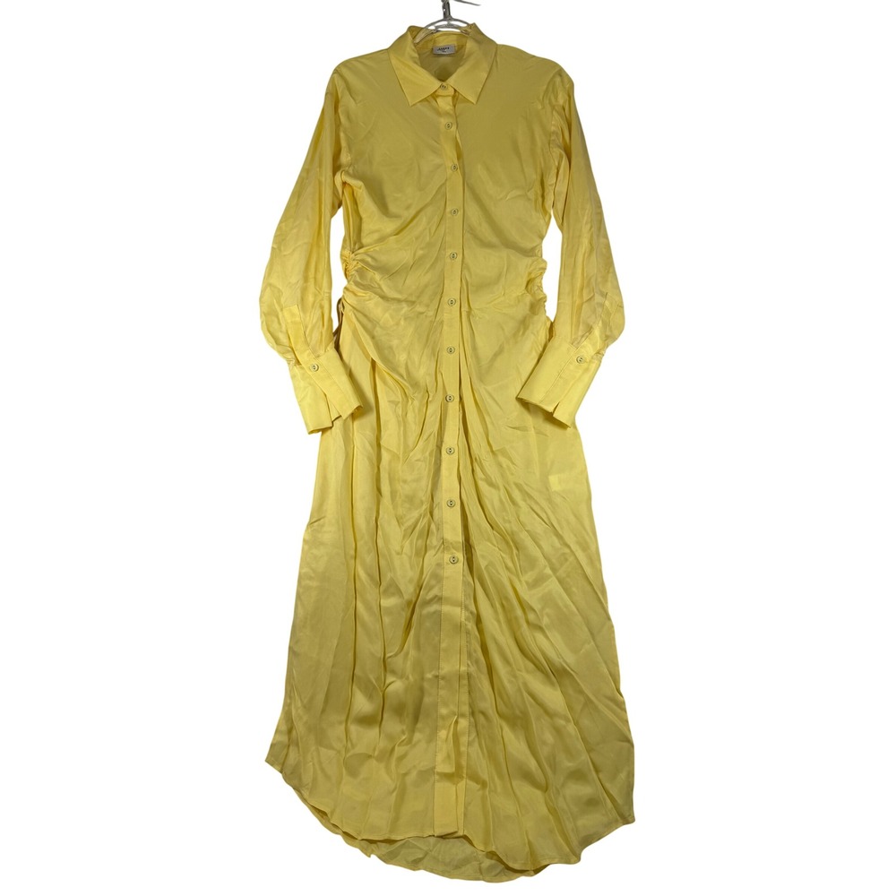 Suboo Yellow Ruched Button Front Maxi Shirt Dress Womens M